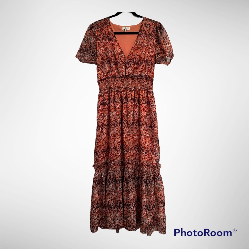 Tiered Flounce Floral Smoking Maxi dress